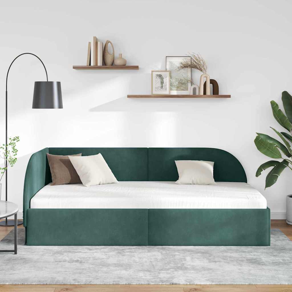Eckbettgestell mit Kopfteil Dunkelgrün 90 cm x 190 cm Samt