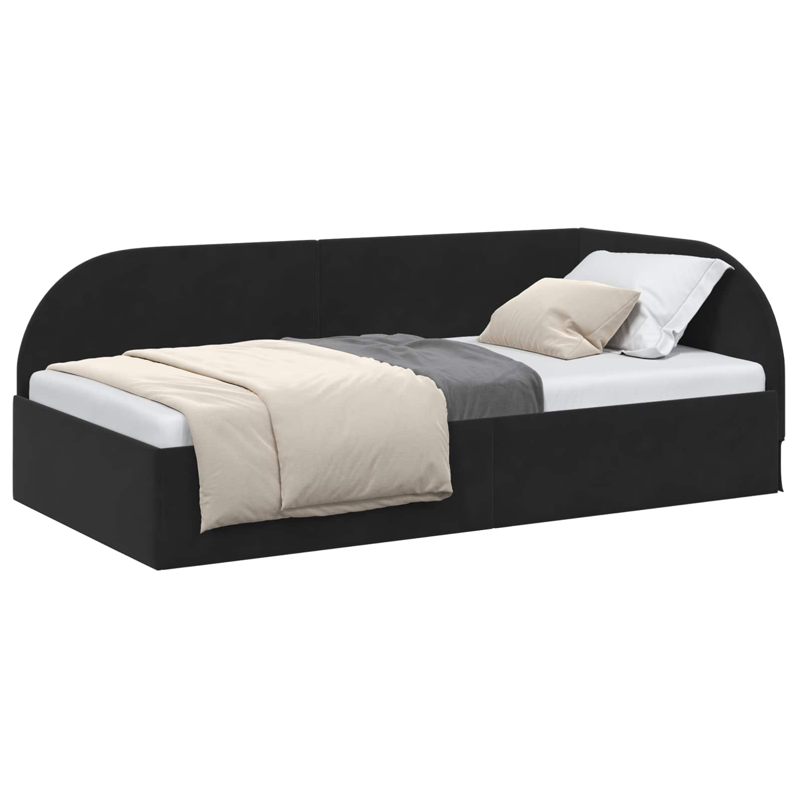 Eckbettgestell mit Kopfteil Schwarz 90 cm x 190 cm Samt