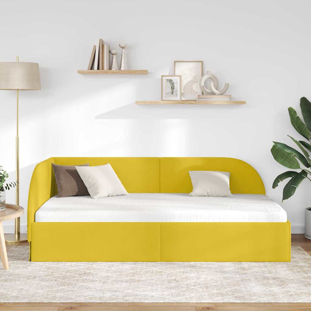 Eckbettgestell mit Kopfteil Gelb 90 cm x 190 cm Samt
