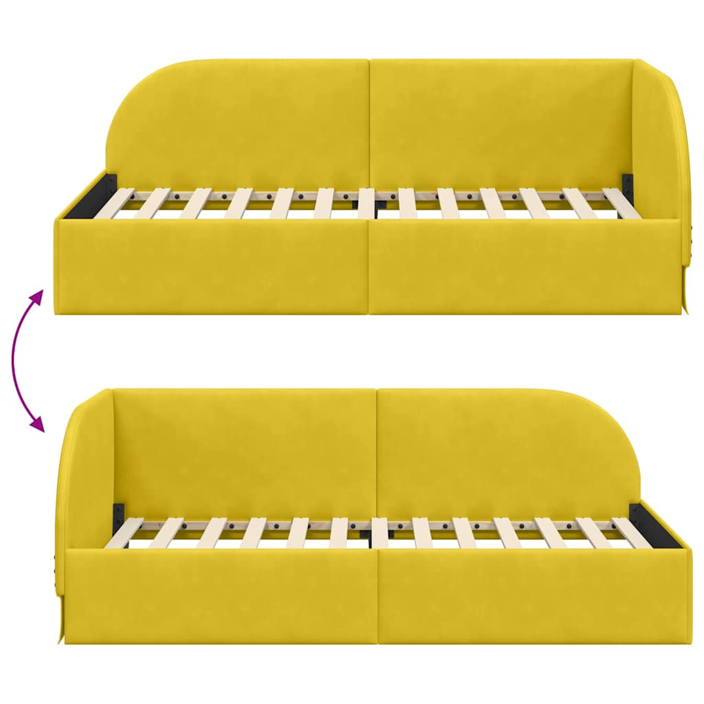 Eckbettgestell mit Kopfteil Gelb 90 cm x 190 cm Samt