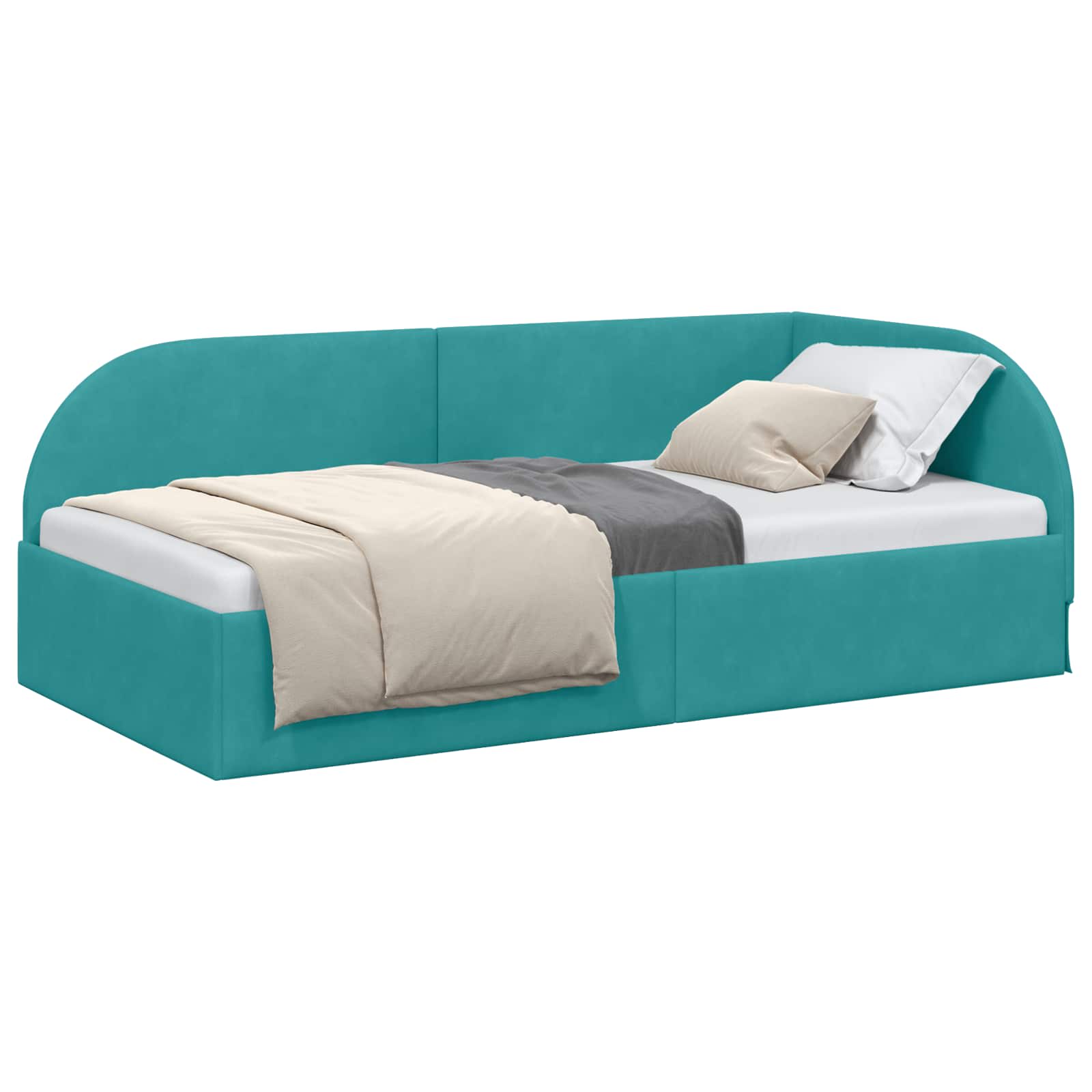 Eckbettgestell mit Kopfteil Türkis 90 cm x 190 cm Samt