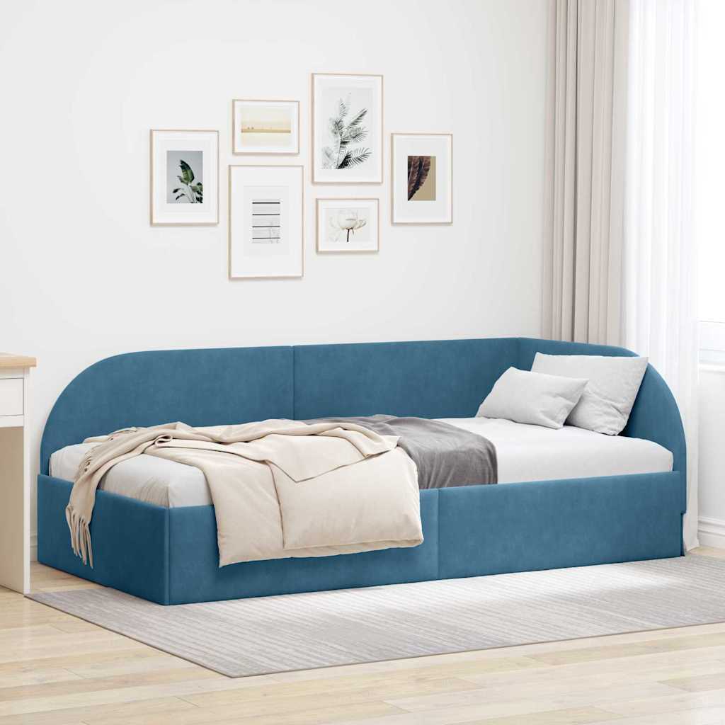 Eckbettgestell mit Kopfteil Blau 90 cm x 200 cm Samt