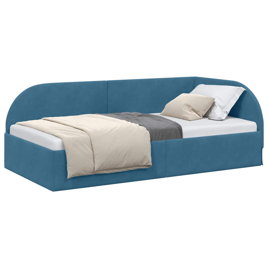 Eckbettgestell mit Kopfteil Blau 90 cm x 200 cm Samt