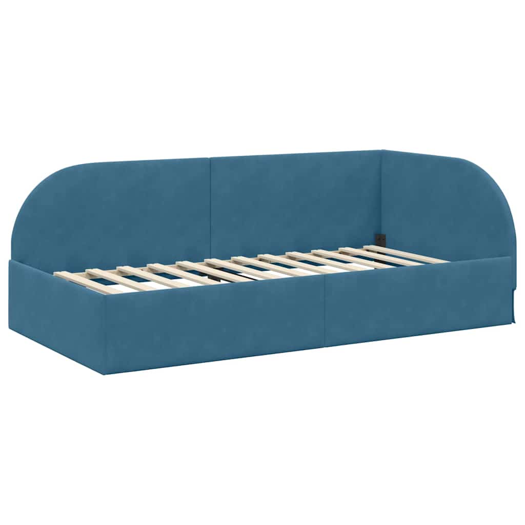 Eckbettgestell mit Kopfteil Blau 90 cm x 200 cm Samt