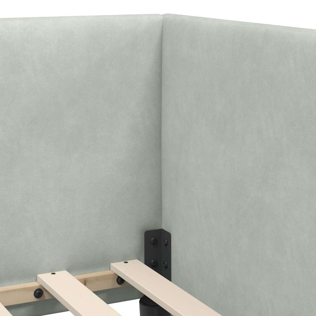 Eckbettgestell mit Kopfteil Hellgrau 90 cm x 200 cm Samt