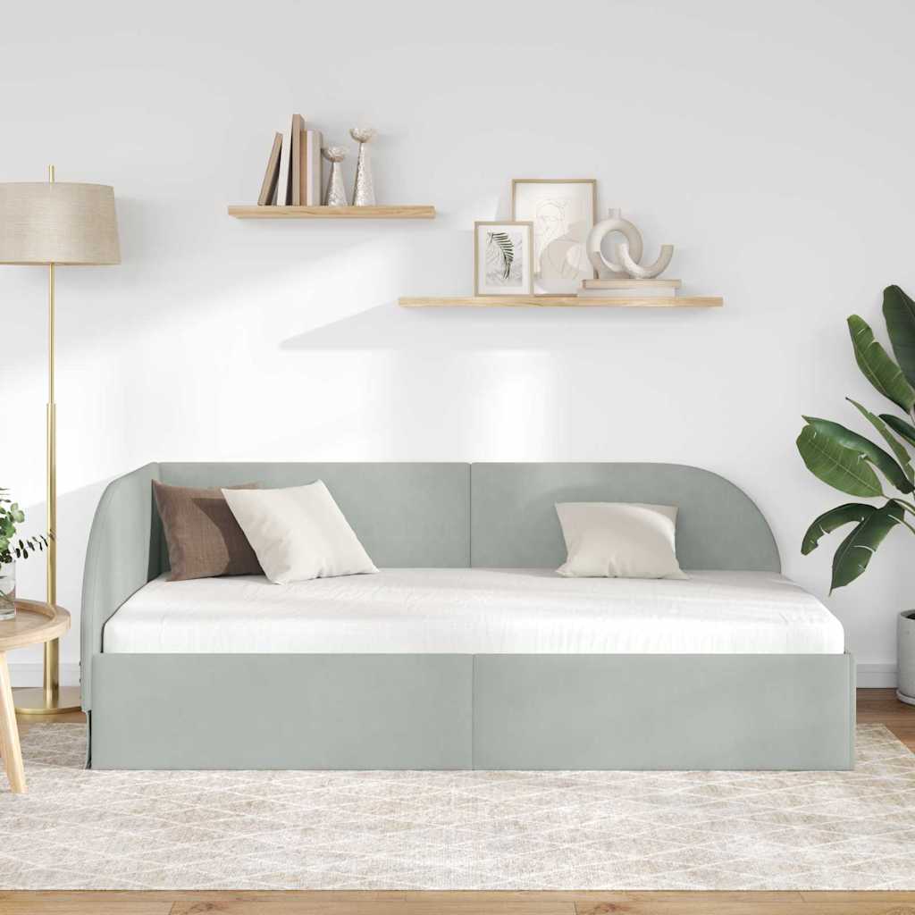 Eckbettgestell mit Kopfteil Hellgrau 90 cm x 200 cm Samt