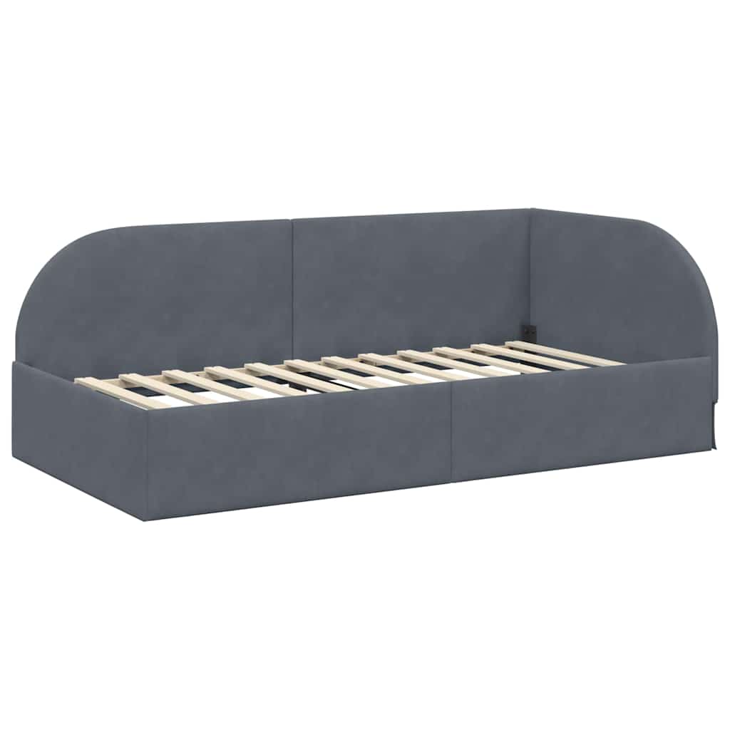 Eckbettgestell mit Kopfteil Dunkelgrau 90 cm x 200 cm Samt