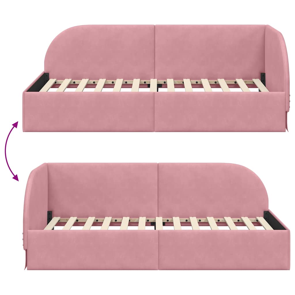 Eckbettgestell mit Kopfteil Rosa 90 cm x 200 cm Samt