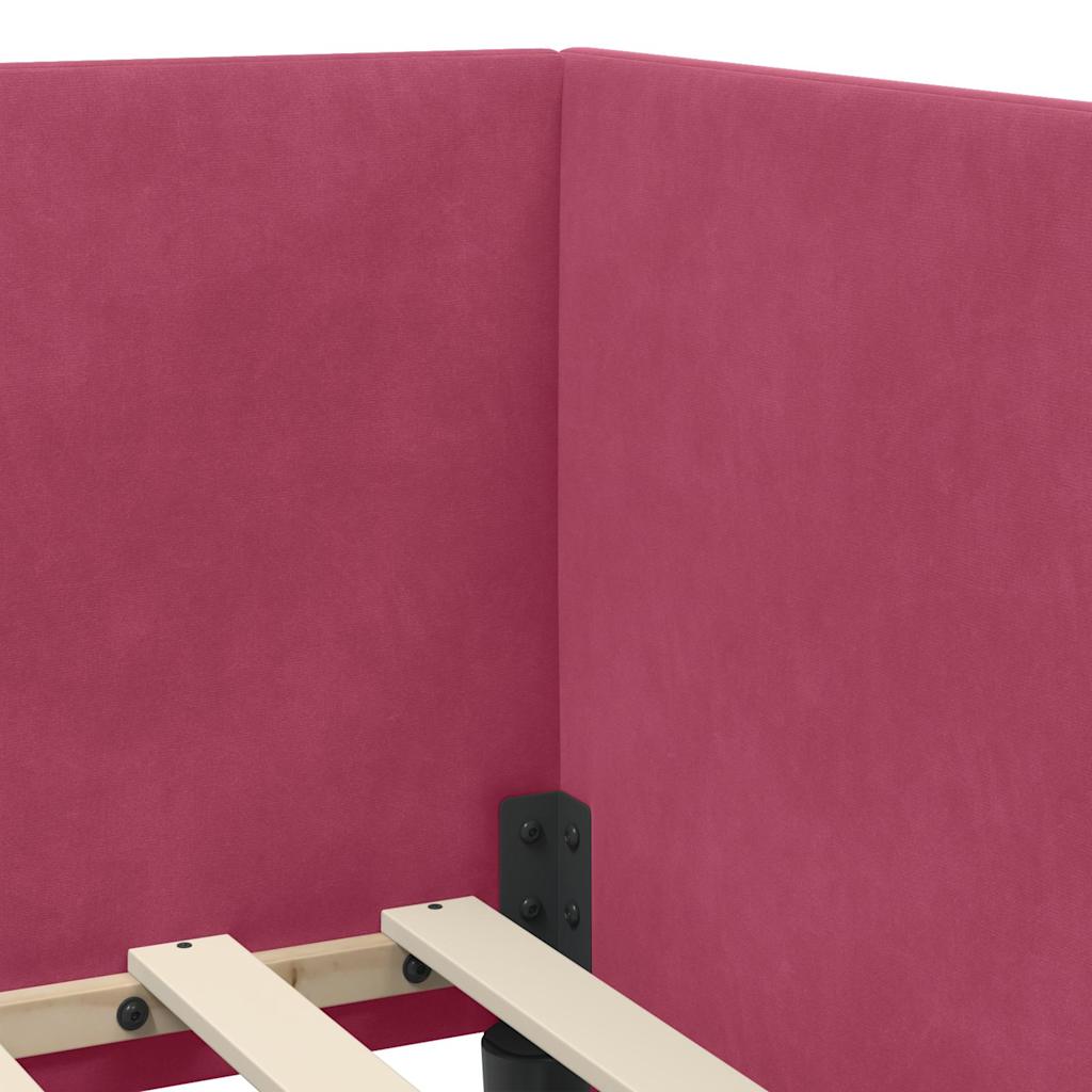 Eckbettgestell mit Kopfteil Weinrot 90 cm x 200 cm Samt