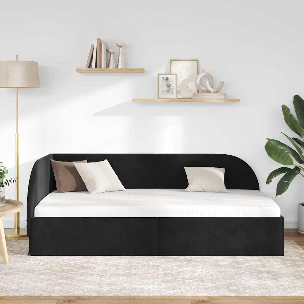 Eckbettgestell mit Kopfteil Schwarz 90 cm x 200 cm Samt