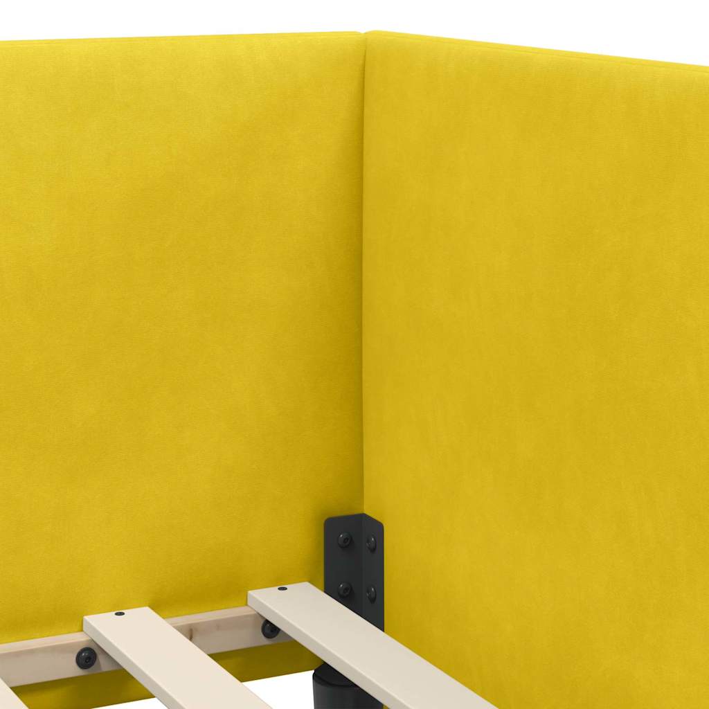 Eckbettgestell mit Kopfteil Gelb 90 cm x 200 cm Samt