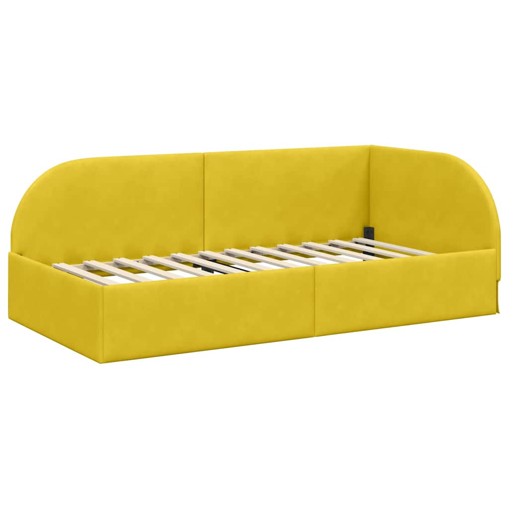 Eckbettgestell mit Kopfteil Gelb 90 cm x 200 cm Samt