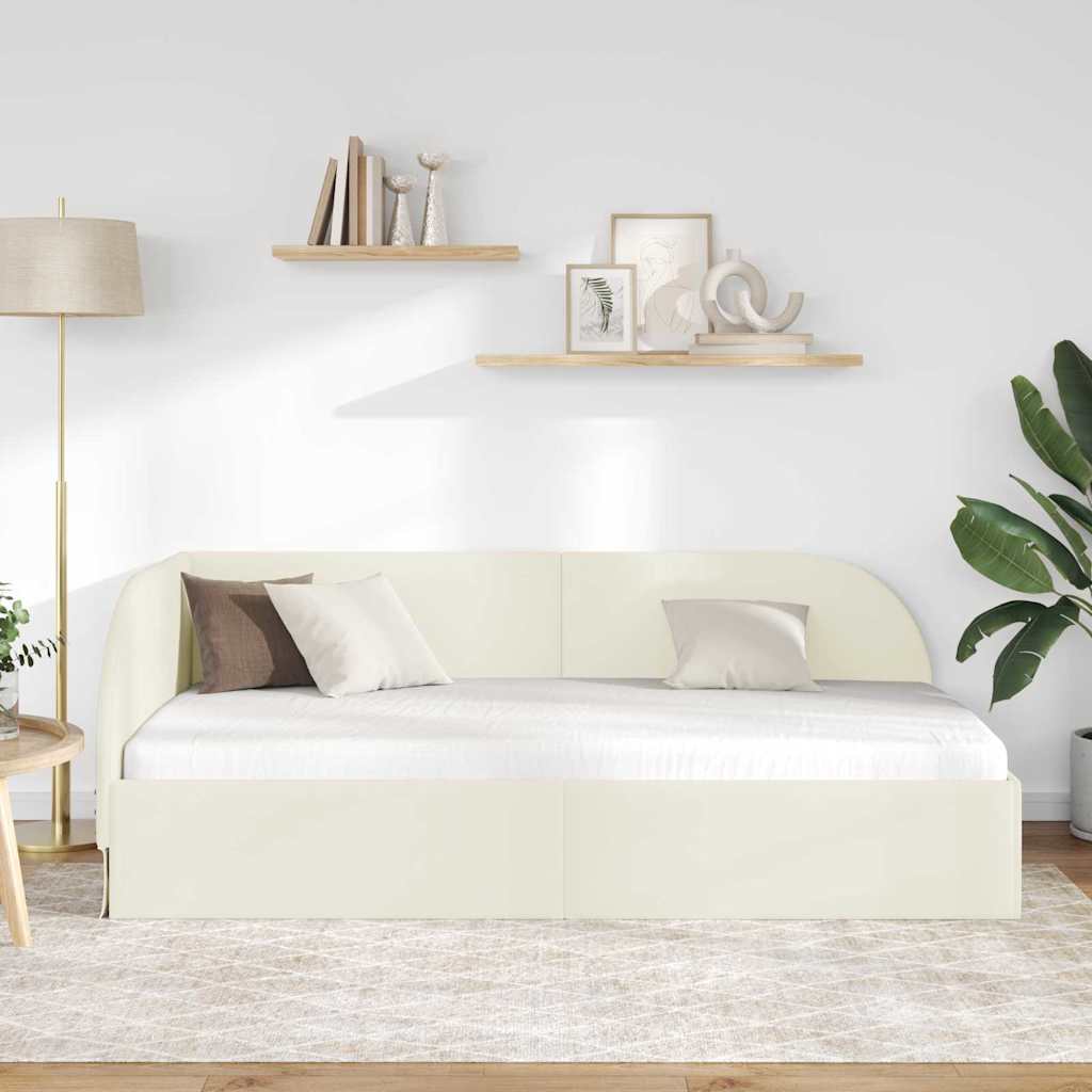 Eckbettgestell mit Kopfteil Creme 90 cm x 200 cm Samt