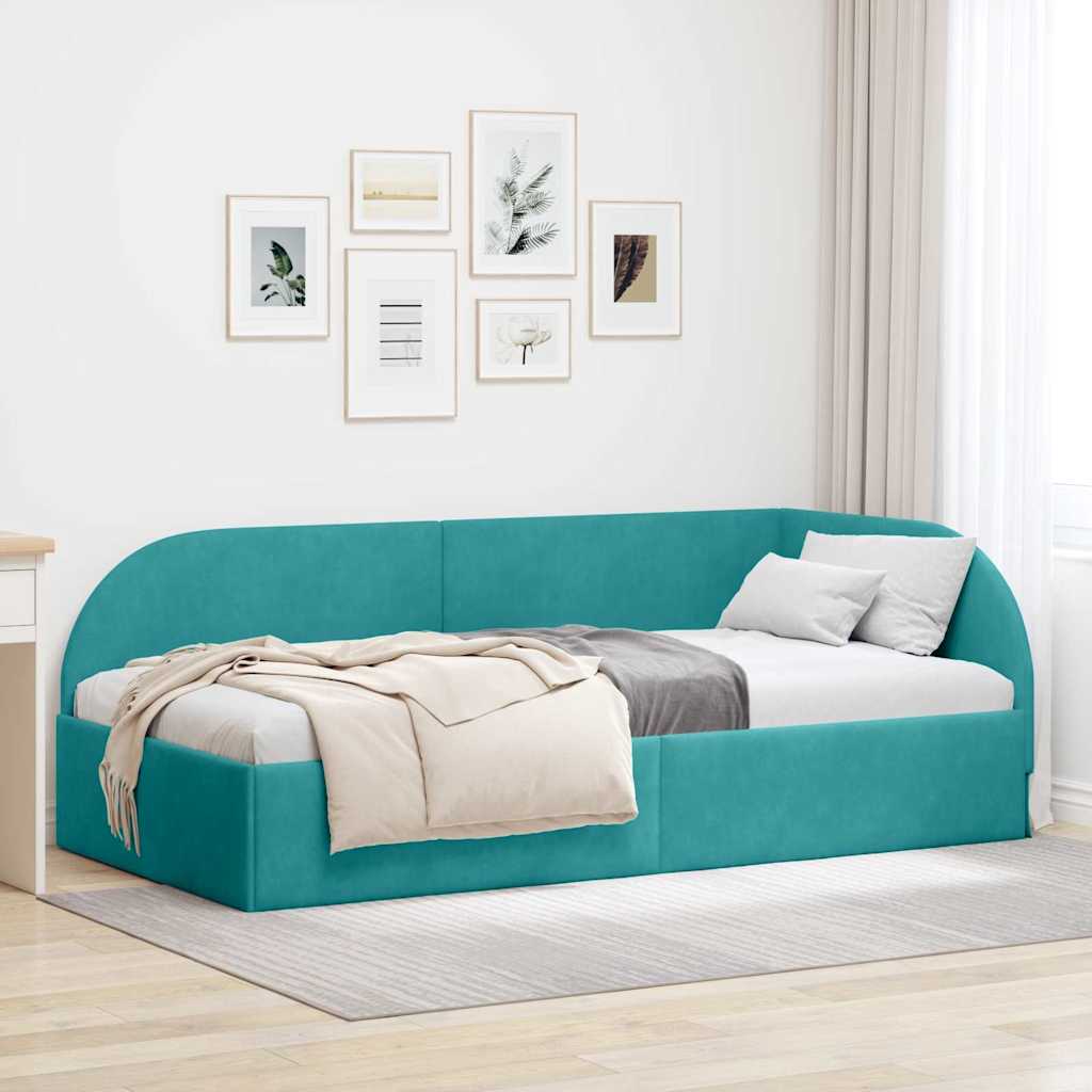 Eckbettgestell mit Kopfteil Türkis 90 cm x 200 cm Samt