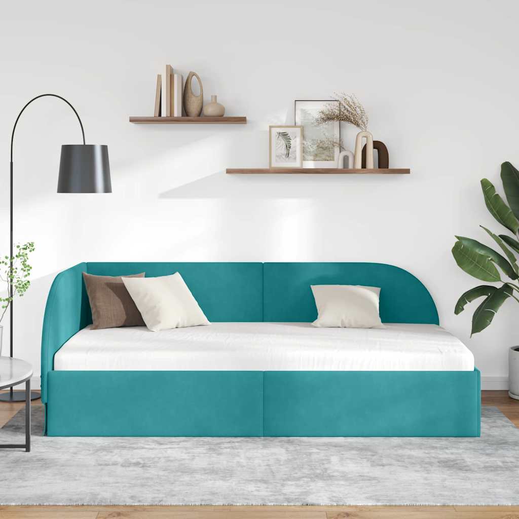 Eckbettgestell mit Kopfteil Türkis 90 cm x 200 cm Samt
