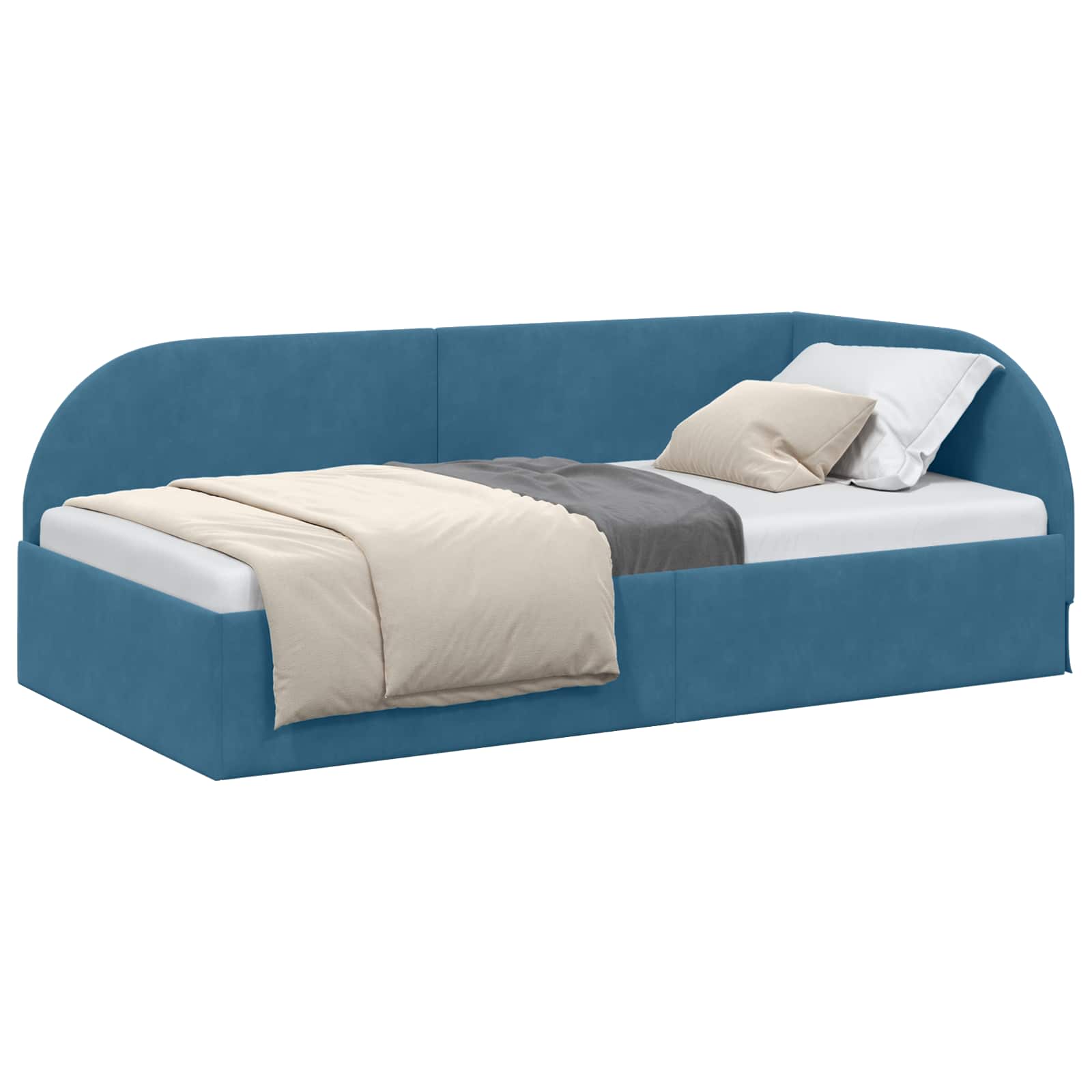 Eckbettgestell mit Kopfteil Blau 100 cm x 200 cm Samt