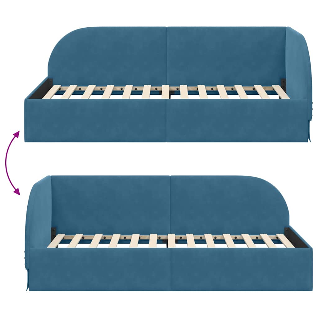 Eckbettgestell mit Kopfteil Blau 100 cm x 200 cm Samt