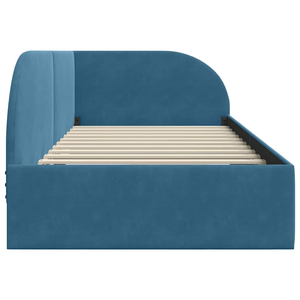 Eckbettgestell mit Kopfteil Blau 100 cm x 200 cm Samt