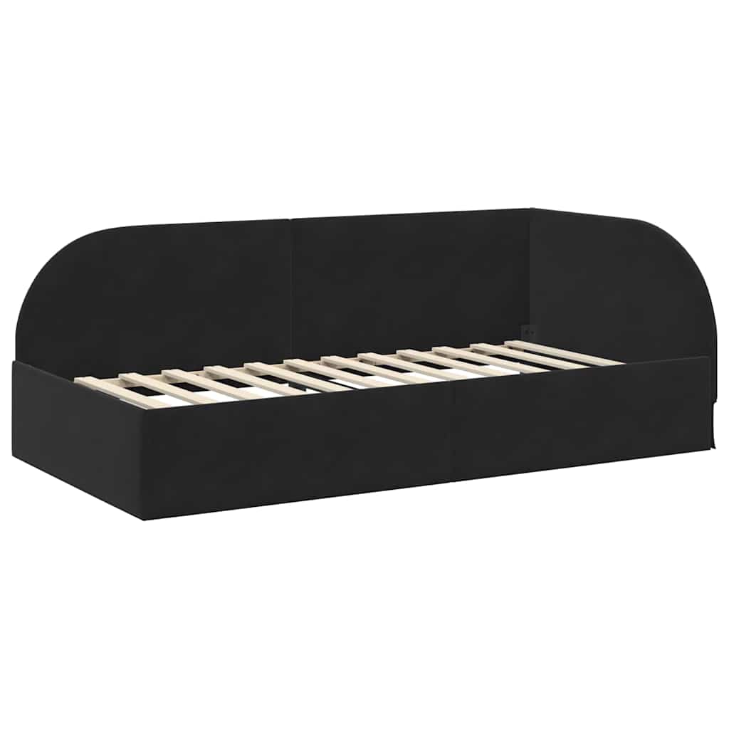 Eckbettgestell mit Kopfteil Schwarz 100 cm x 200 cm Samt