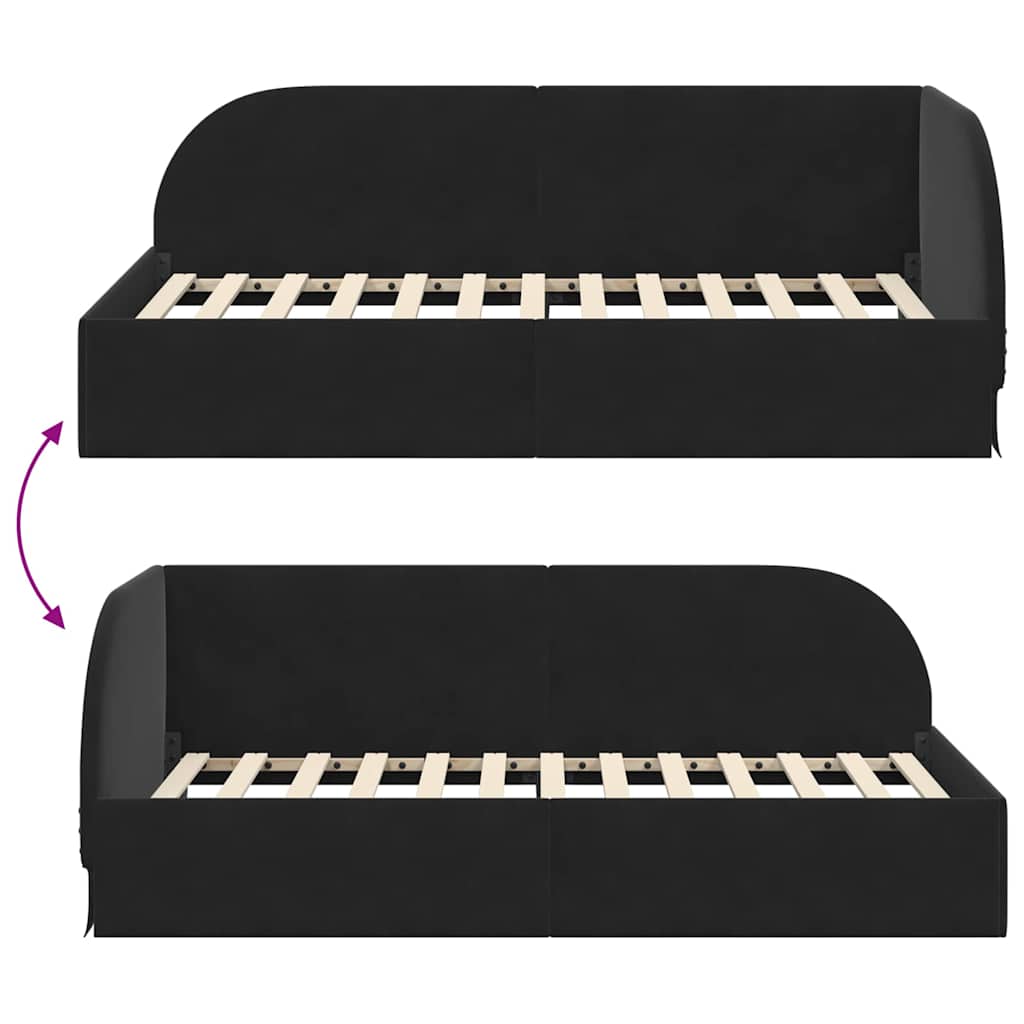 Eckbettgestell mit Kopfteil Schwarz 100 cm x 200 cm Samt