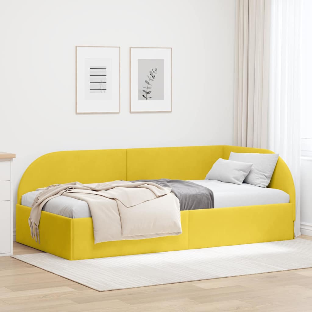 Eckbettgestell mit Kopfteil Gelb 100 cm x 200 cm Samt