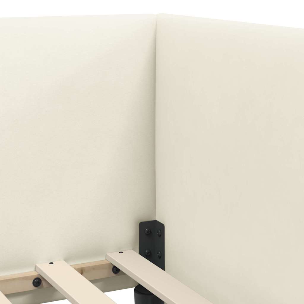 Eckbettgestell mit Kopfteil Creme 100 cm x 200 cm Samt