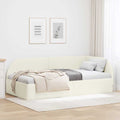 Eckbettgestell mit Kopfteil Creme 100 cm x 200 cm Samt