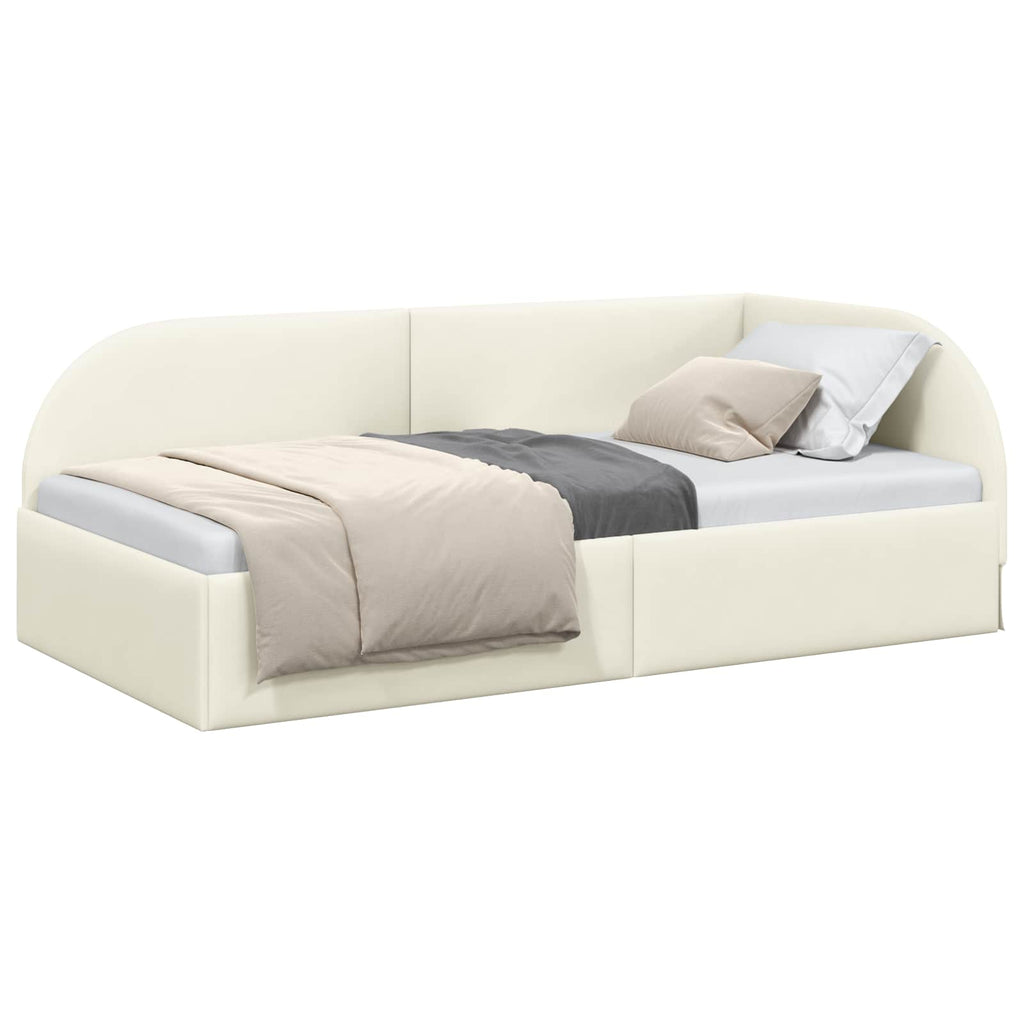 Eckbettgestell mit Kopfteil Creme 100 cm x 200 cm Samt