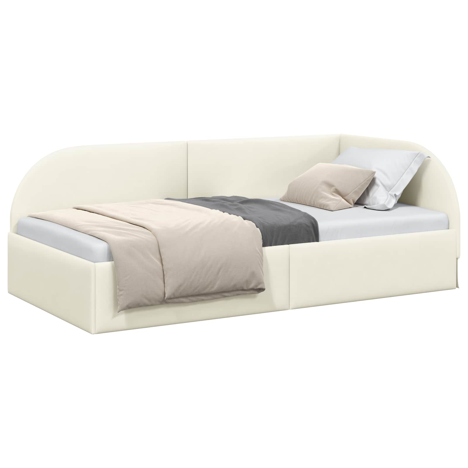 Eckbettgestell mit Kopfteil Creme 100 cm x 200 cm Samt