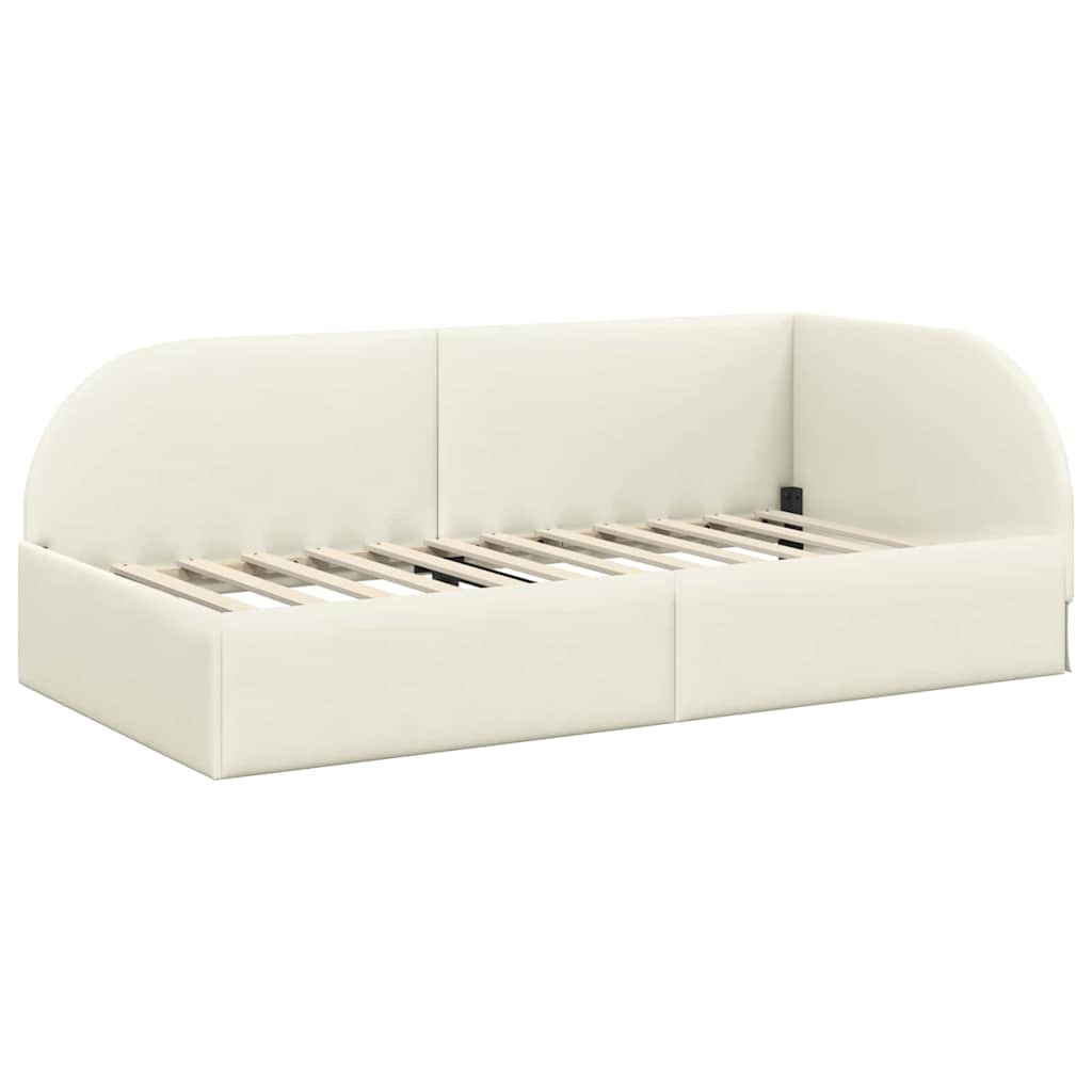 Eckbettgestell mit Kopfteil Creme 100 cm x 200 cm Samt
