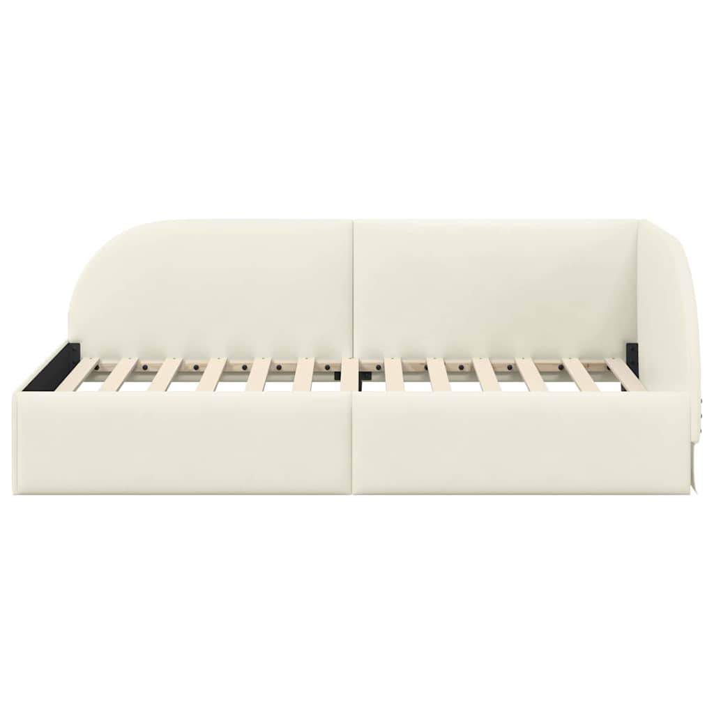 Eckbettgestell mit Kopfteil Creme 100 cm x 200 cm Samt