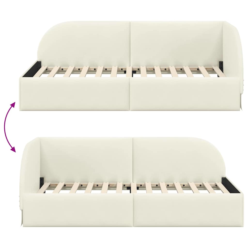 Eckbettgestell mit Kopfteil Creme 100 cm x 200 cm Samt