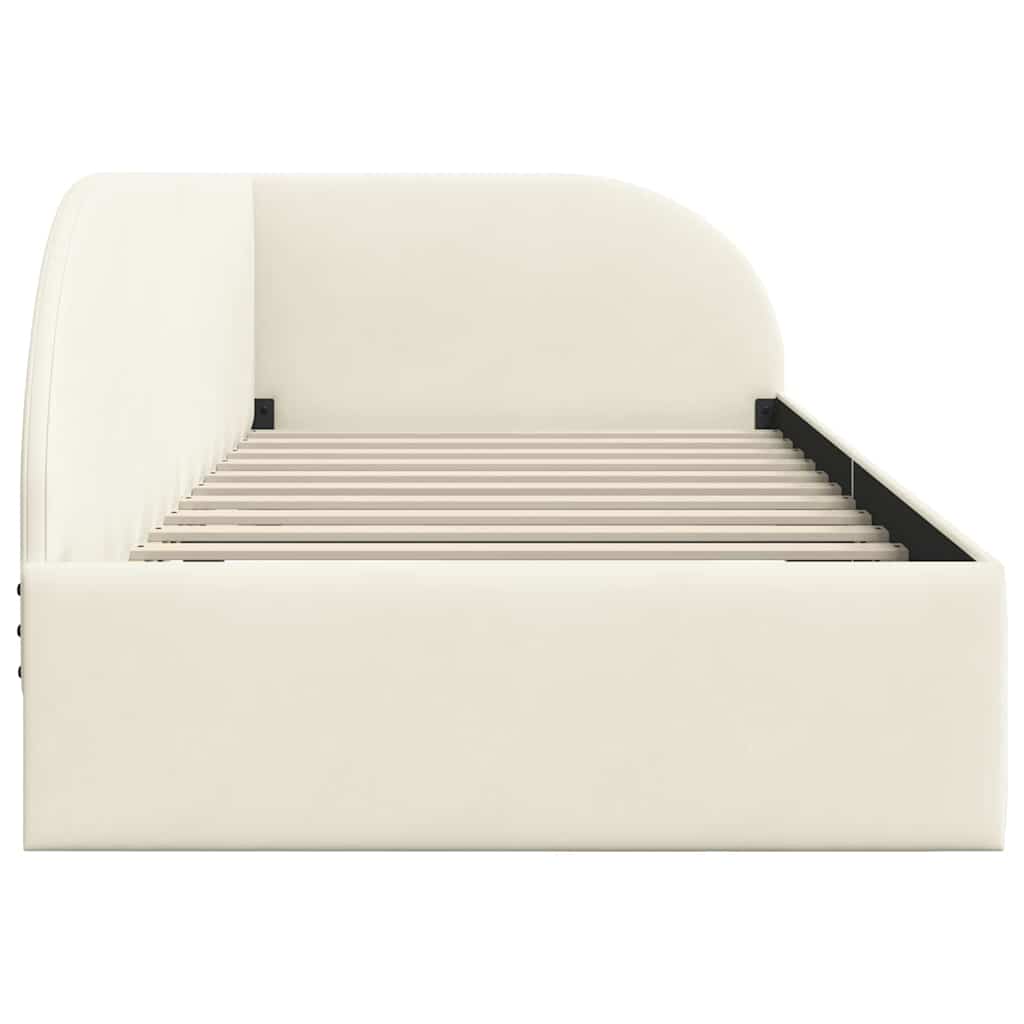 Eckbettgestell mit Kopfteil Creme 100 cm x 200 cm Samt