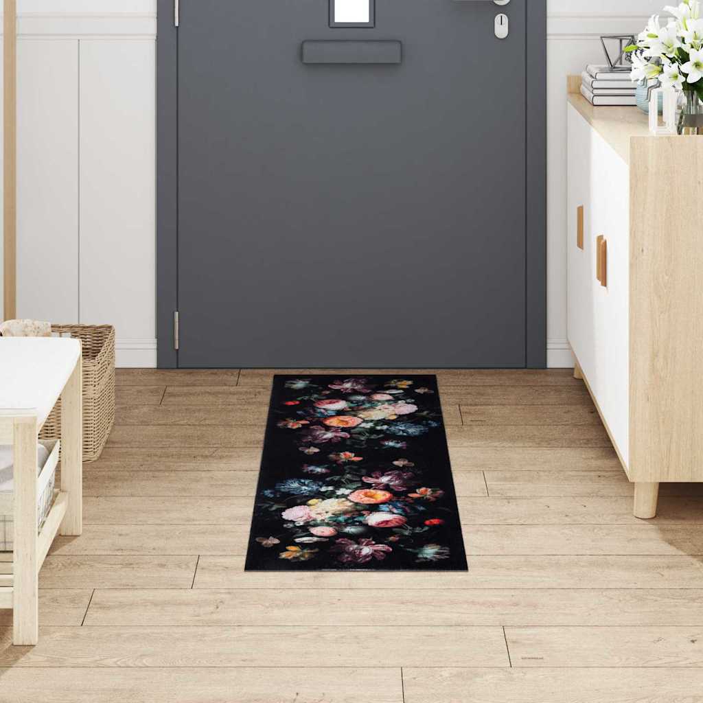 Küchen Teppich Schwarz 150 x 45 cm Samt