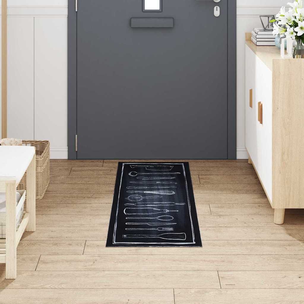 Küchen Teppich Schwarz 150 x 45 cm Samt
