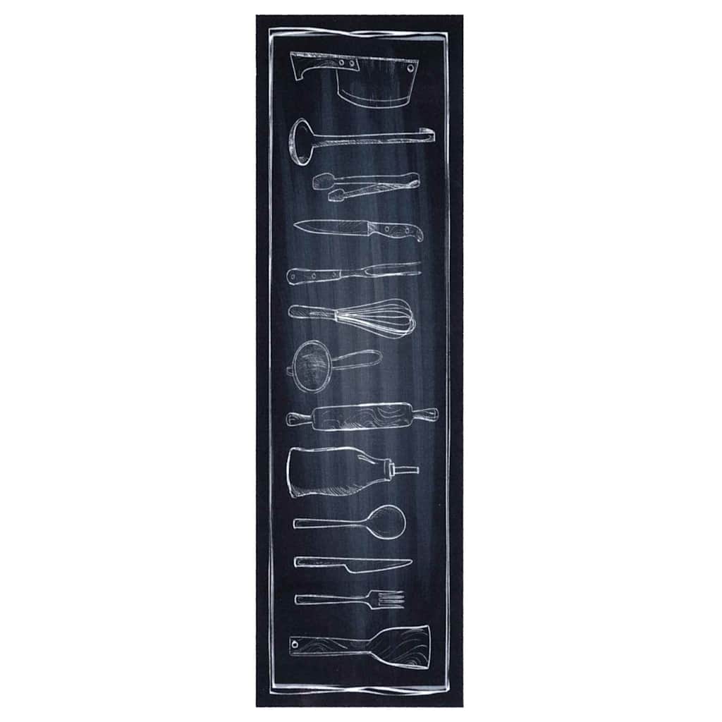 Küchen Teppich Schwarz 150 x 45 cm Samt