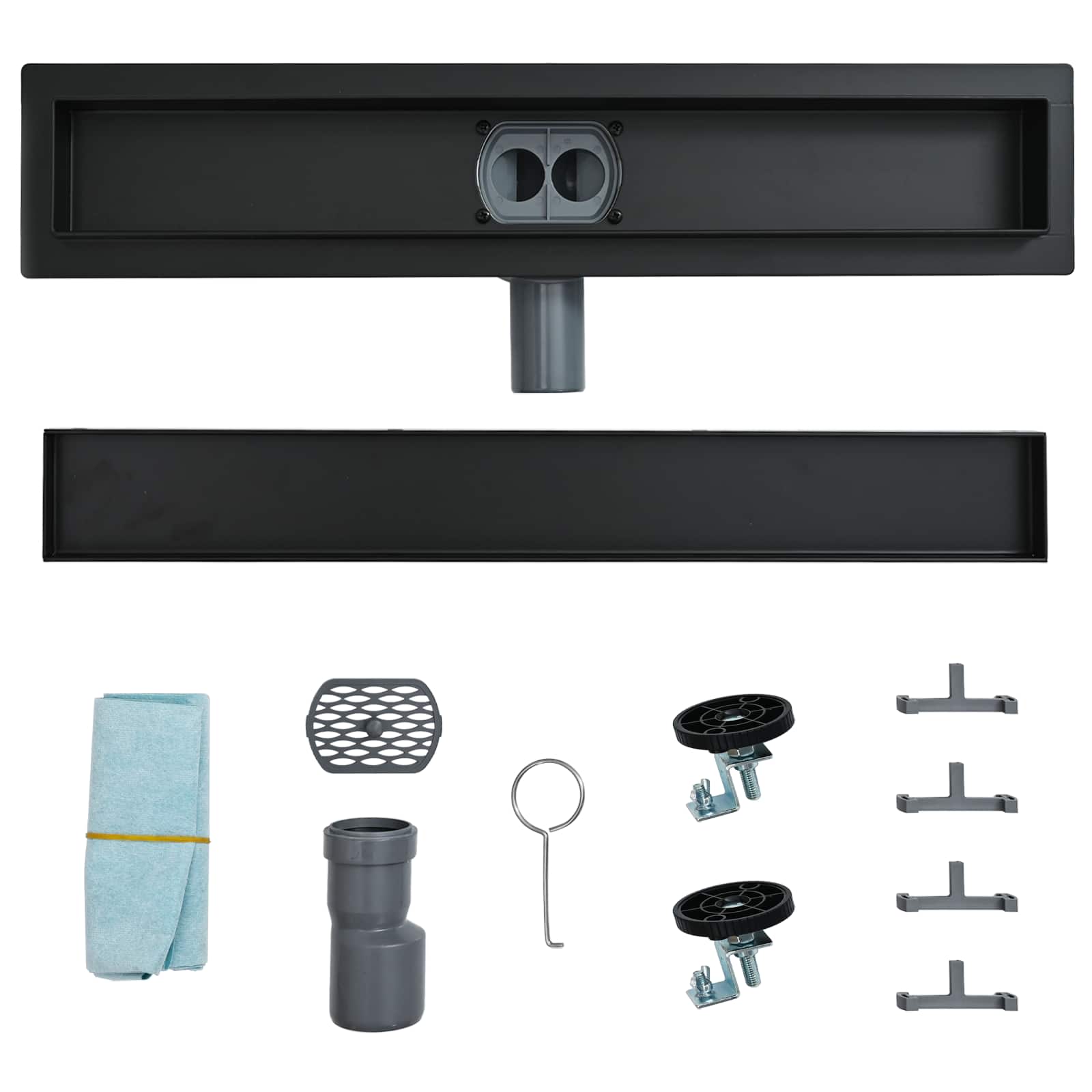 Duschablauf 2-in-1 mit 360° Siphon Schwarz 80 cm Edelstahl 304