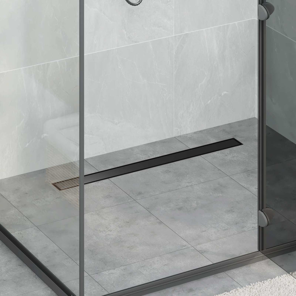 Duschablauf 2-in-1 mit 360° Siphon Schwarz 80 cm Edelstahl 304