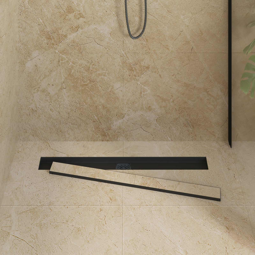Duschablauf 2-in-1 mit 360° Siphon Schwarz 80 cm Edelstahl 304