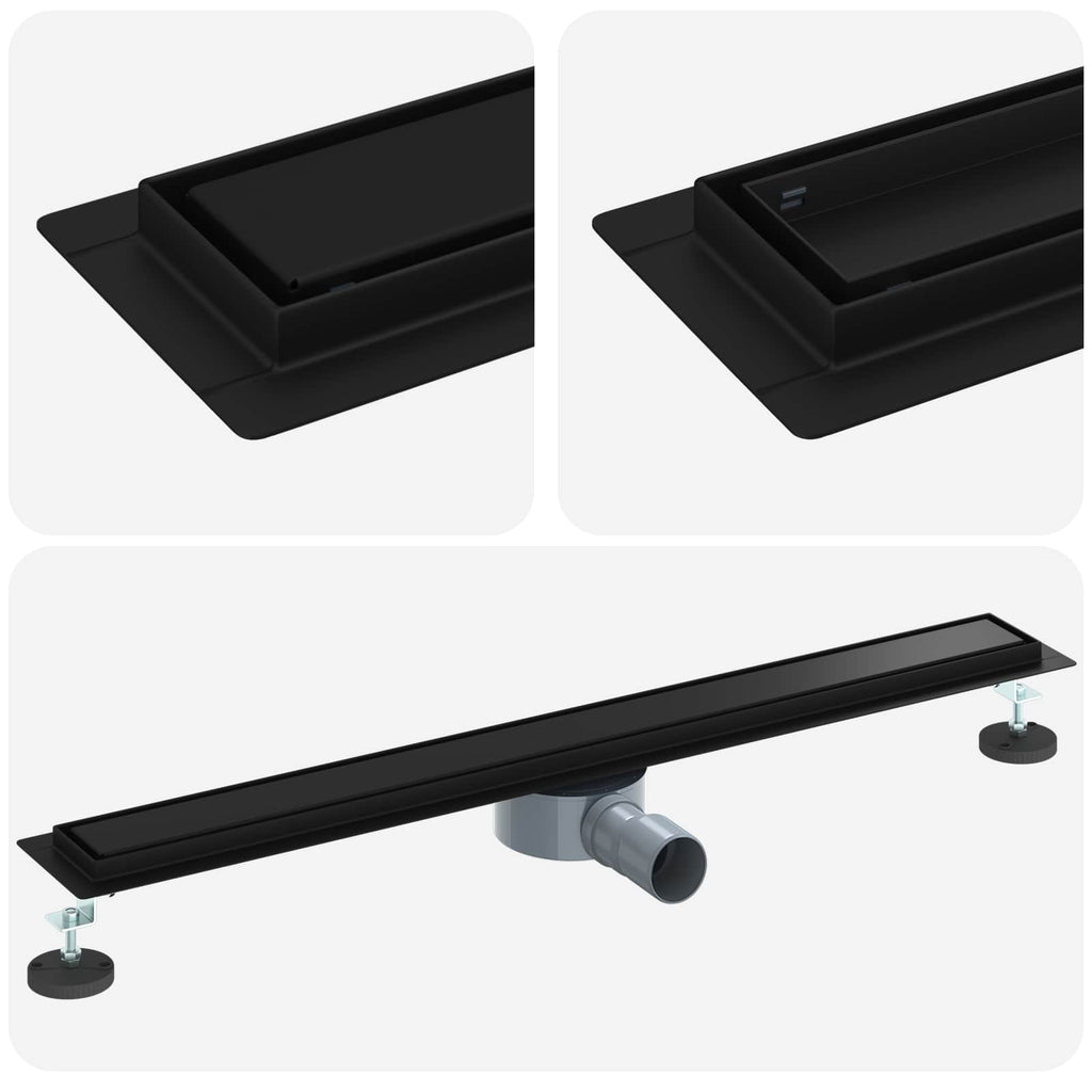 Duschablauf 2-in-1 mit 360° Siphon Schwarz 80 cm Edelstahl 304