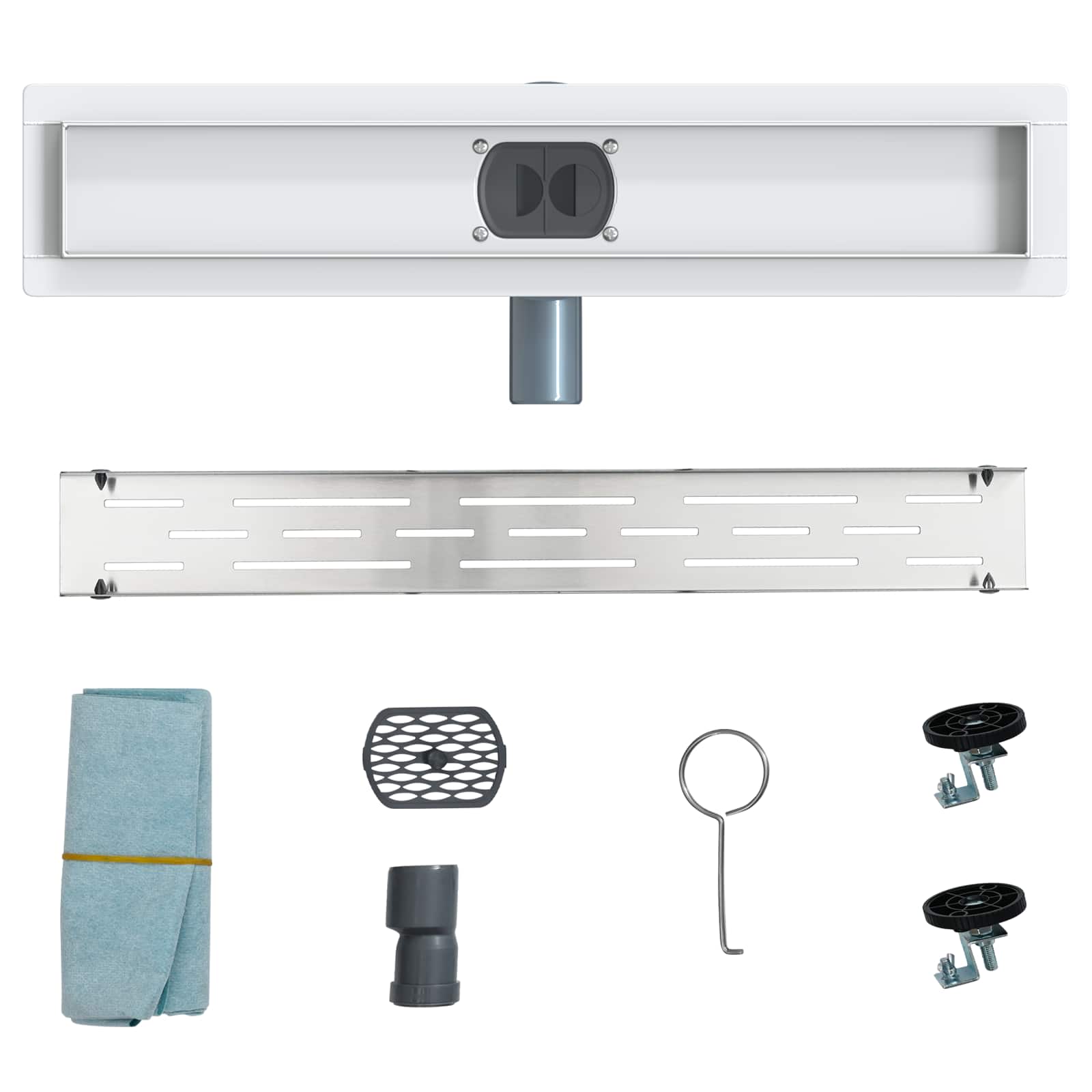 Duschabfluss mit Glashülle und 360° Siphon Silber 50 cm