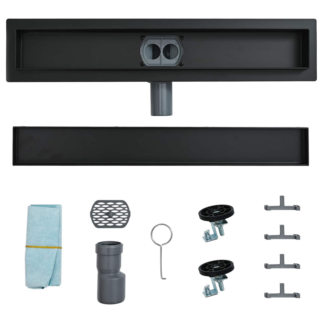 Duschablauf 2-in-1 mit 360° Siphon Schwarz 90 cm Edelstahl 304