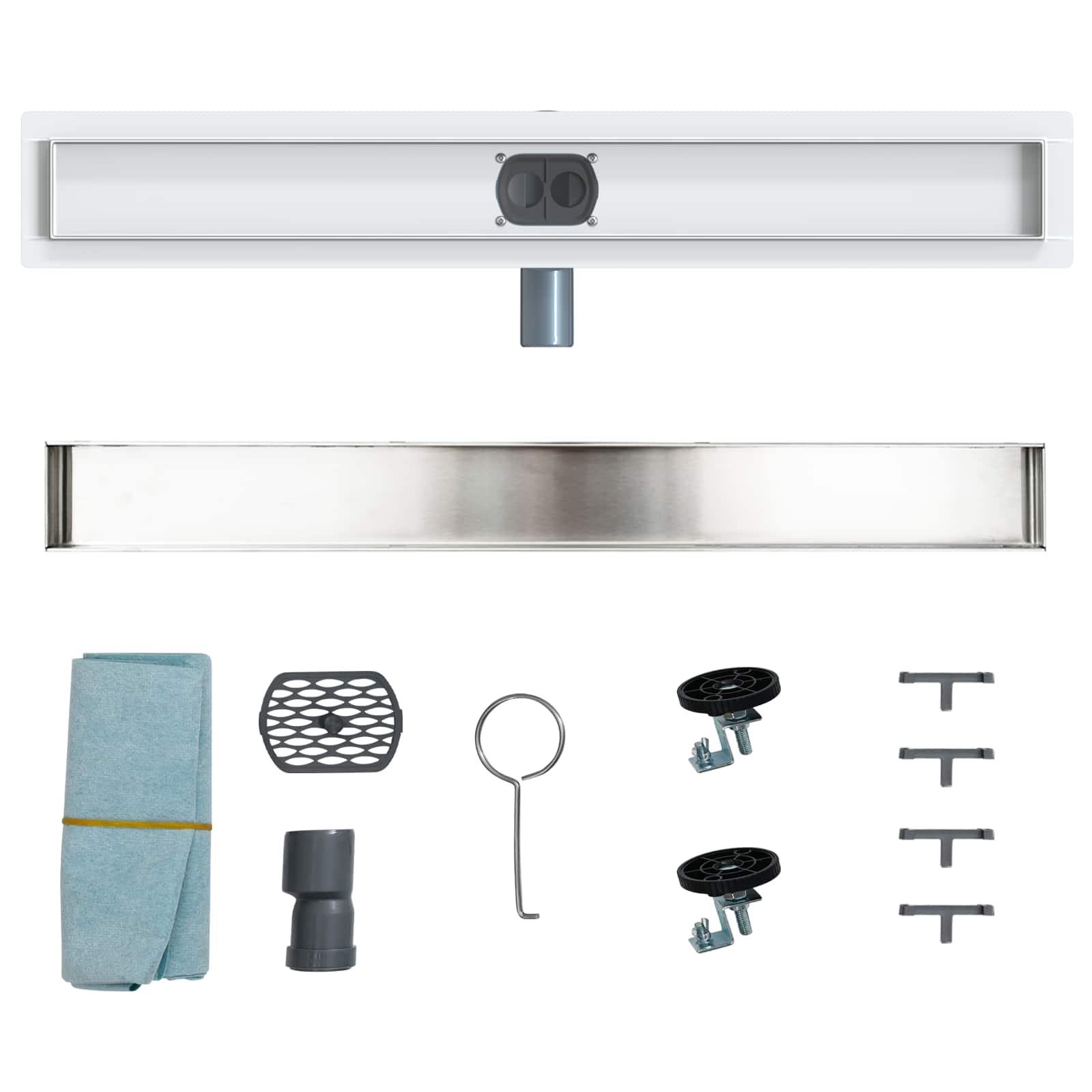 Duschablauf 2-in-1 mit 360° Siphon Silber 70 cm Edelstahl 304