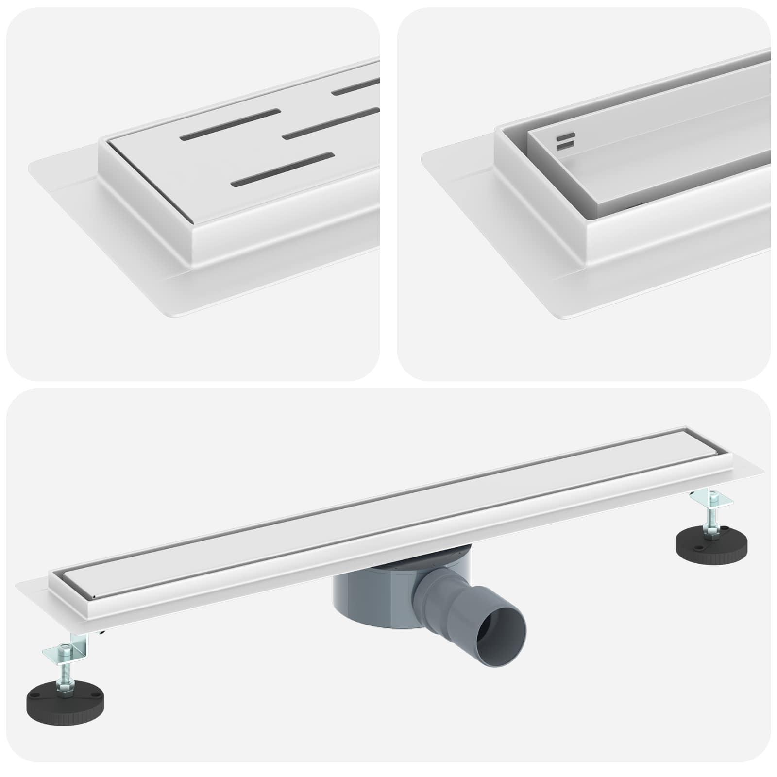 Duschablauf 2-in-1 mit 360° Siphon Silber 60 cm Edelstahl 304