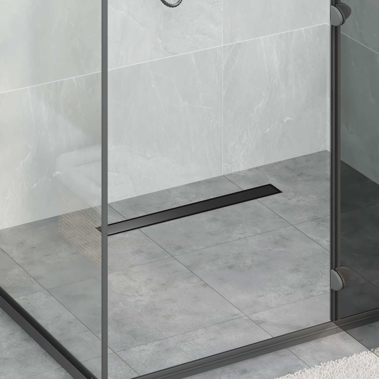 Duschablauf 2-in-1 mit 360° Siphon Schwarz 60 cm Edelstahl 304