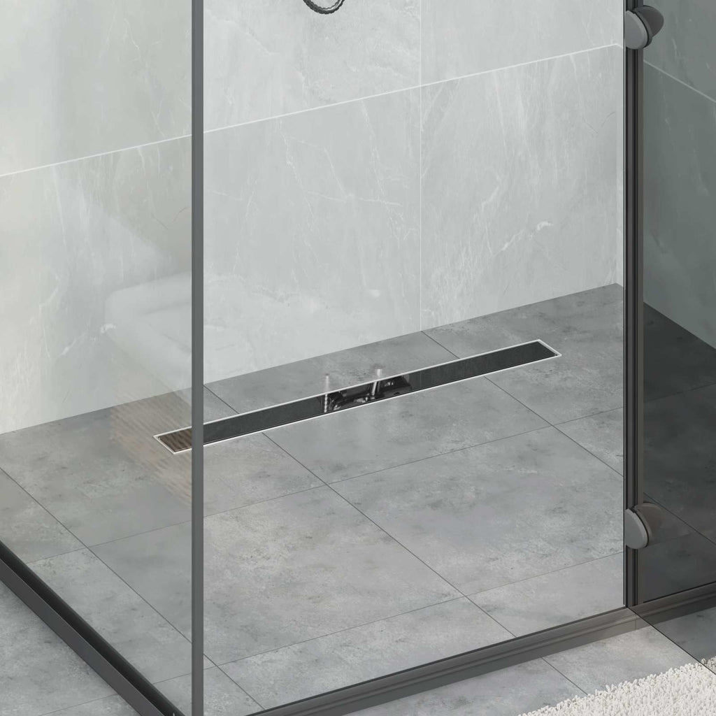 Duschabfluss mit Glasabdeckung Schwarz 80 cm Edelstahl 304