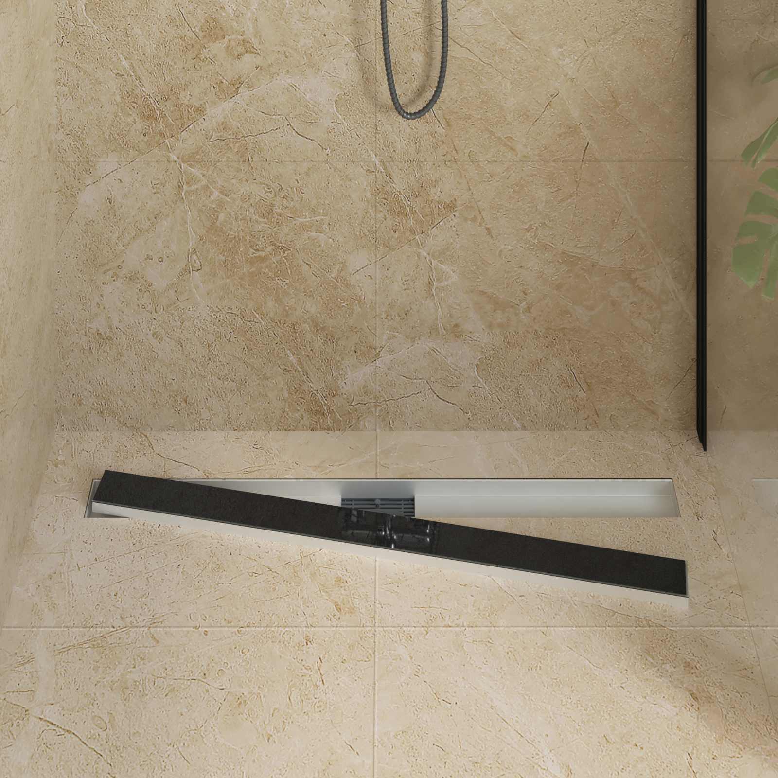 Duschabfluss mit Glasabdeckung Schwarz 100 cm Edelstahl 304