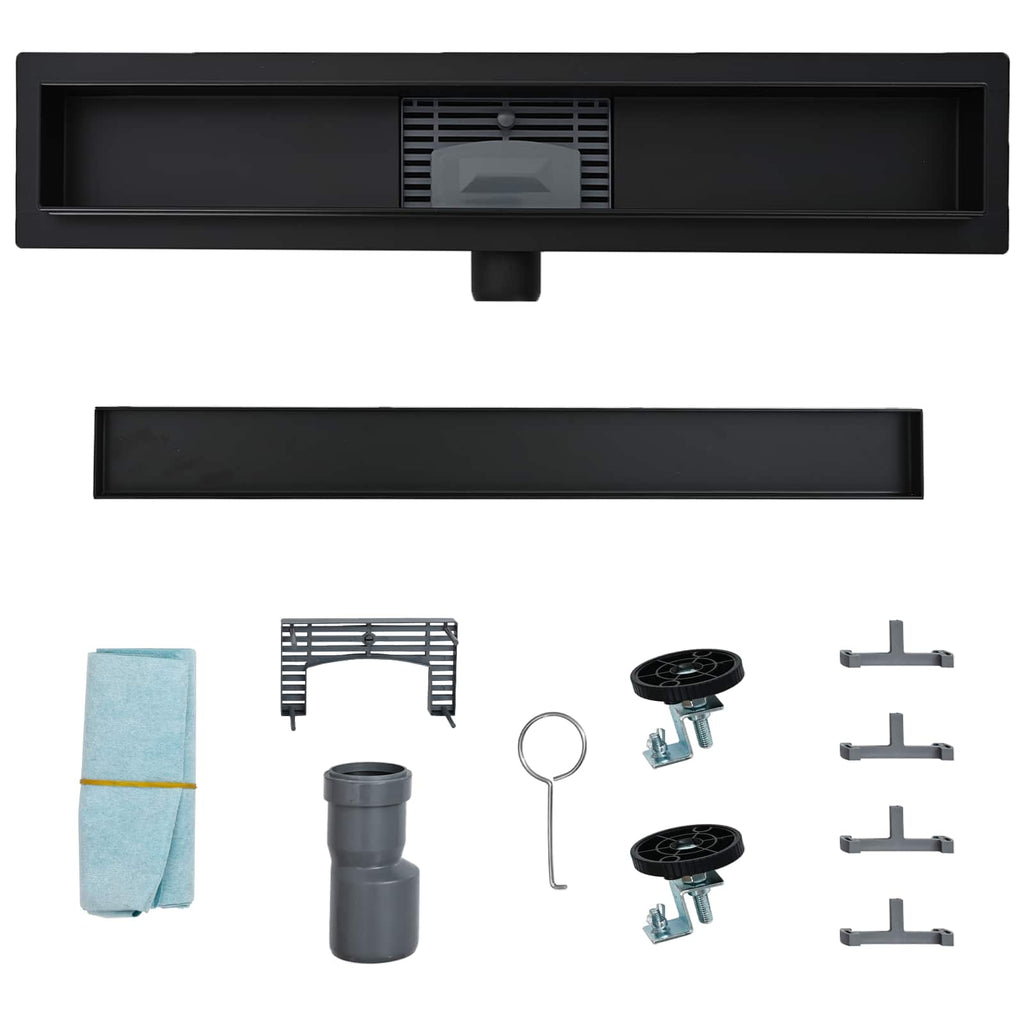 2 in 1 Duschabfluss Schwarz 70 cm Edelstahl 304