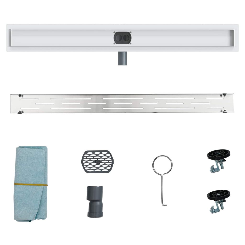 Duschabfluss mit Glashülle und 360° Siphon Silber 90 cm