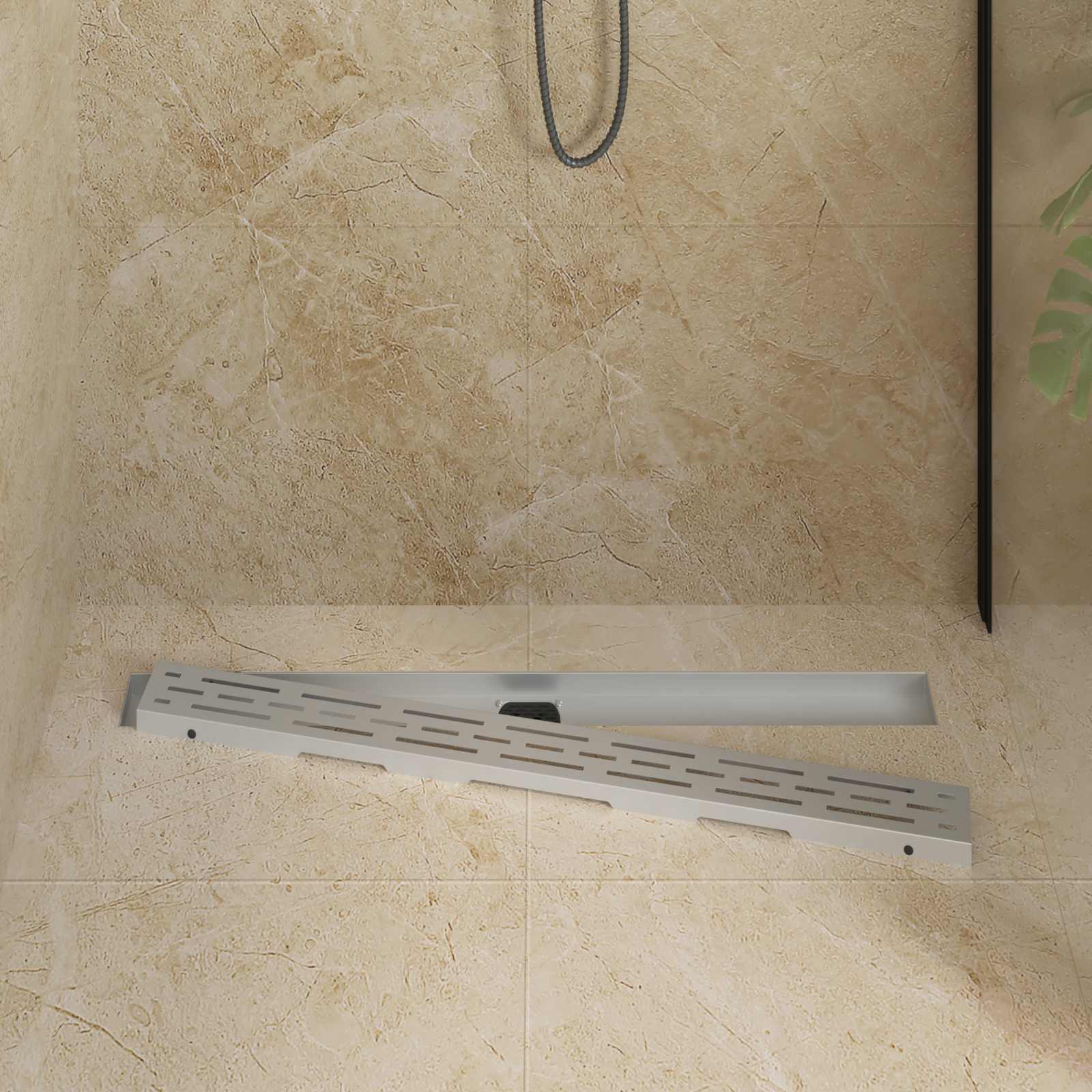 Duschabfluss mit Glashülle und 360° Siphon Silber 90 cm